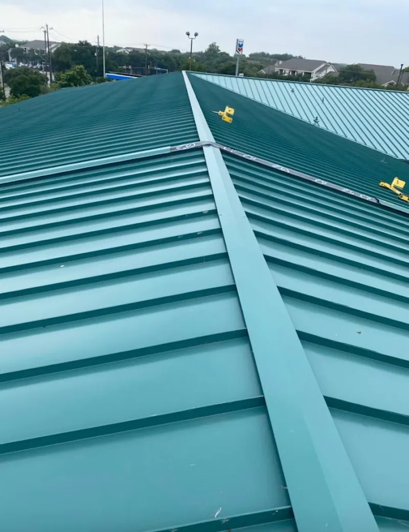 Green commercial metal roof ridge and valley for Metal Roof Repair in Wheeling